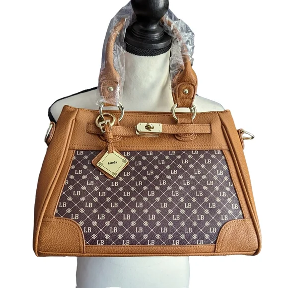 Danbury Mint Personalized LB Initial Brown Leather Handbag - Picture 1 of 7